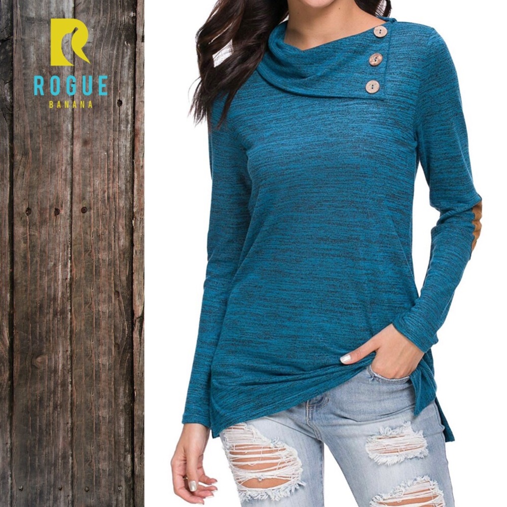 🧵NWOT Long Sleeve Button Patchwork Elbow Tunic🧵